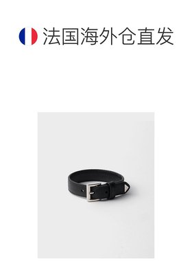 自营欧洲直邮Prada普拉达 Saffiano男士黑色皮革三角徽标手链配饰
