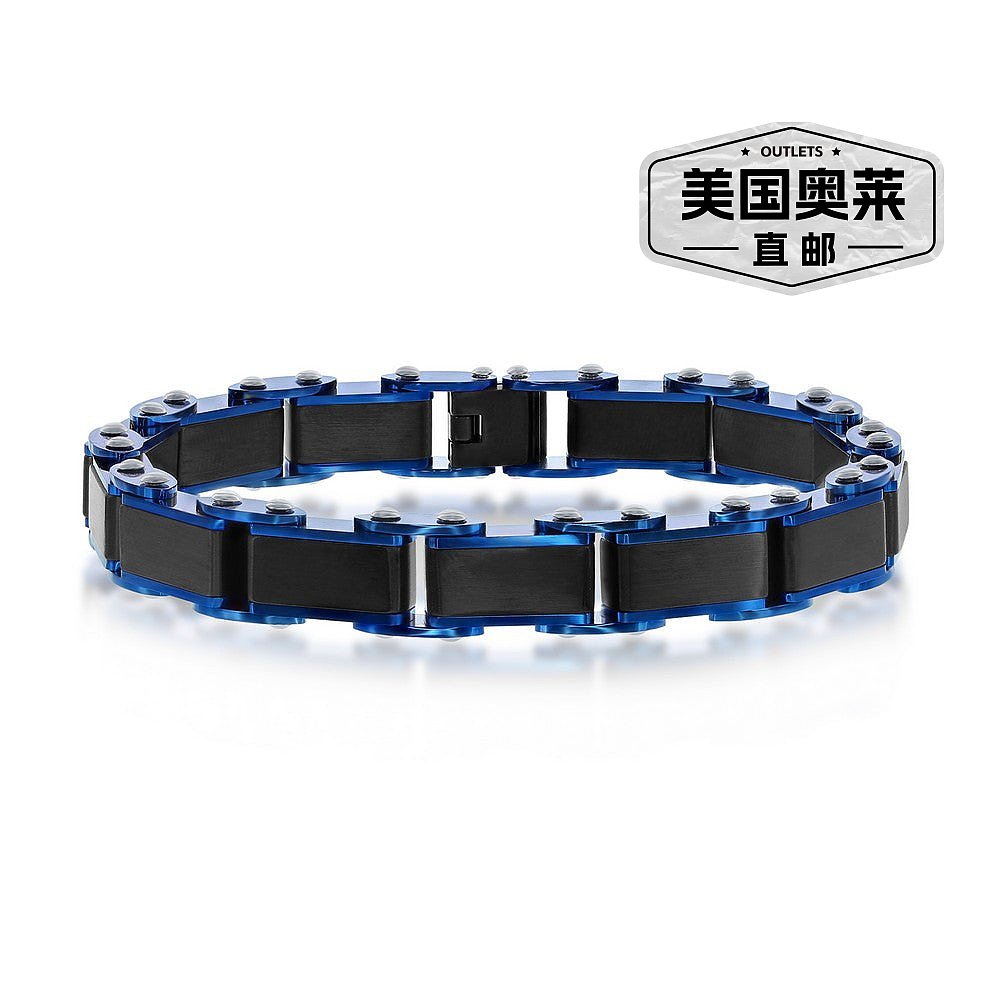 blackjackStainless Steel Black & Blue Industrial Link Bracel - 图0