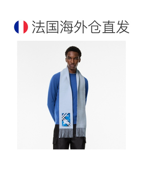 自营欧洲直邮Burberry博柏利 女士潜水蓝色羊绒标签格纹细围巾