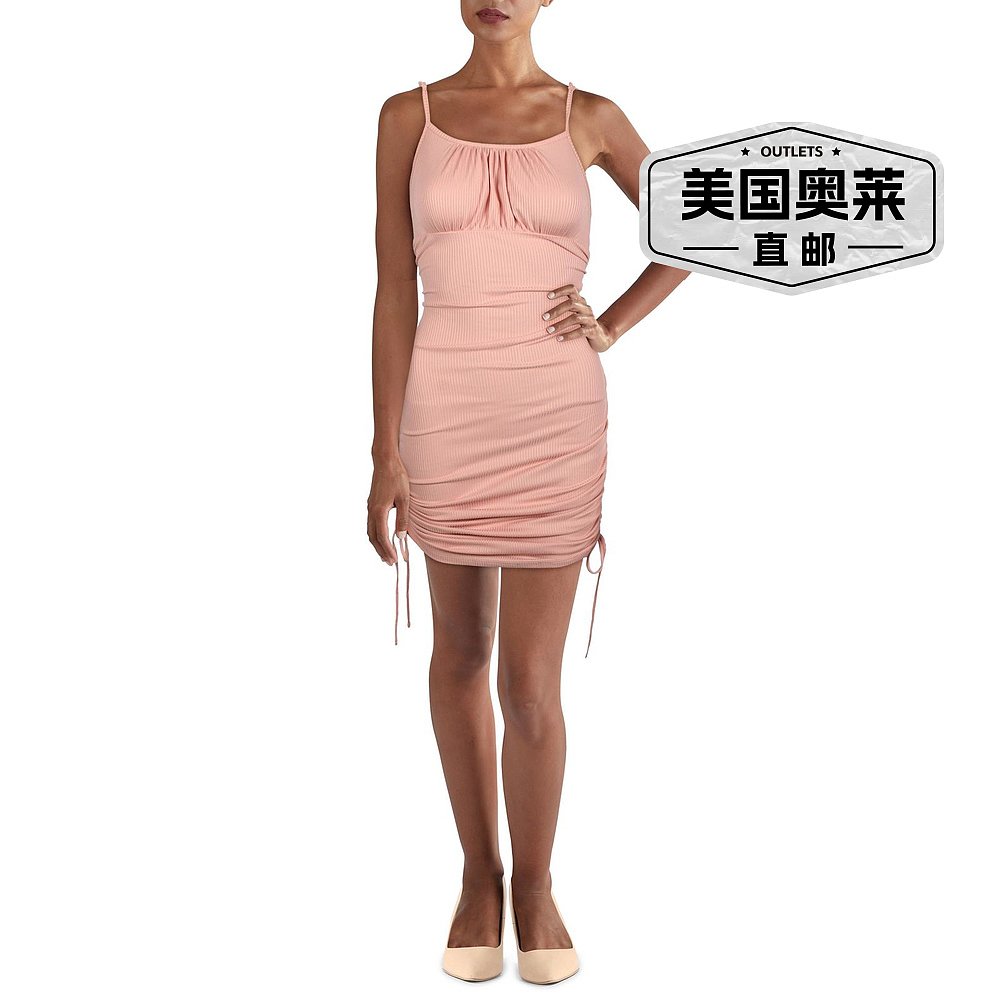 pink roseWomens Ribbed Mini Bodycon Dress - peach blush 【美 - 图0