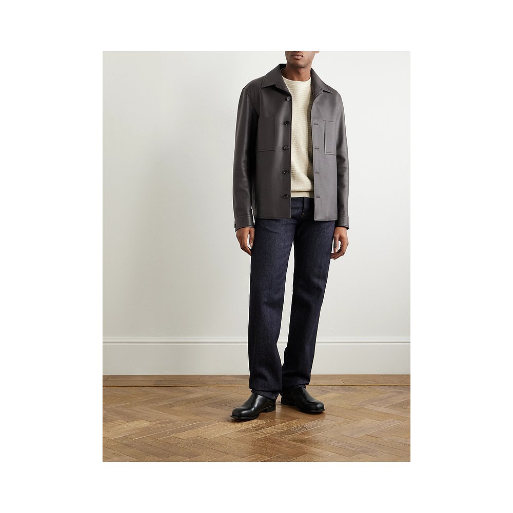 1h可退 潮奢 Loro Piana 诺悠翩雅 男士 Evandro 全粒纹皮革衬衫 - 图0