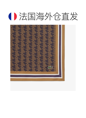自营欧洲直邮Lacoste法国鳄鱼 女士深紫色/棕色印花字母组合方巾