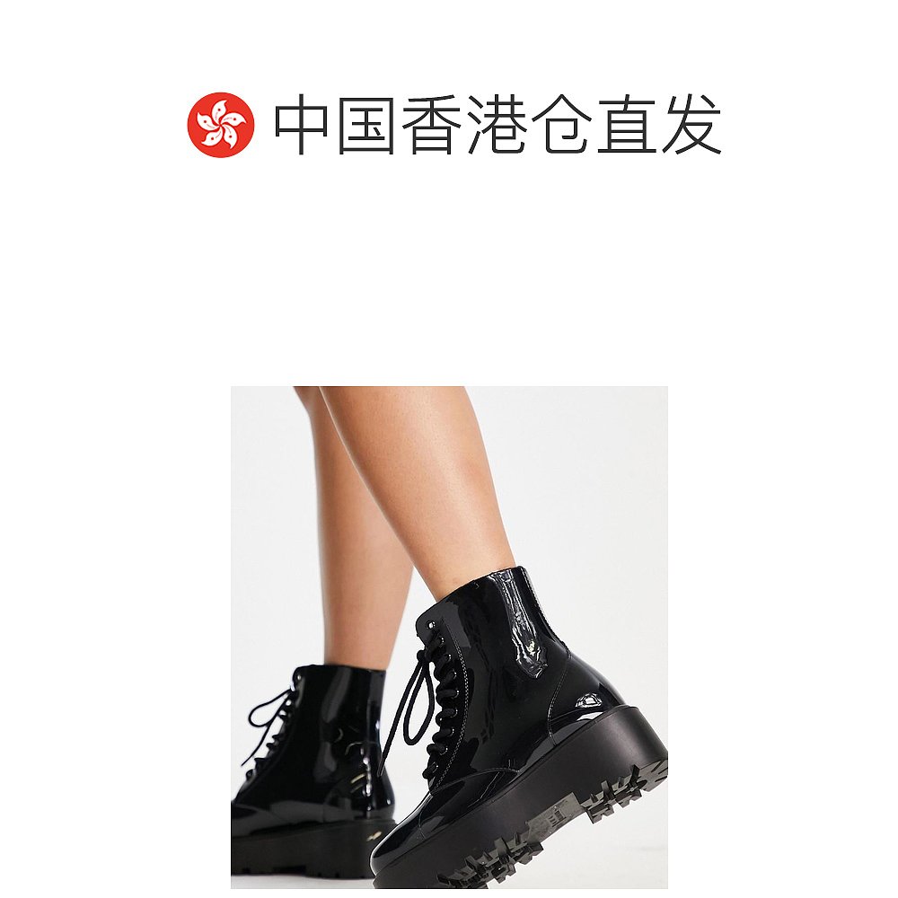 香港直邮潮奢 ASOS 女士Generate wellie 设计绑带靴子(黑色) - 图1