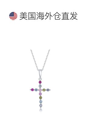 自营 simona925 纯银彩虹 CZ 十字架吊坠 - 银白色 美国奥莱直发