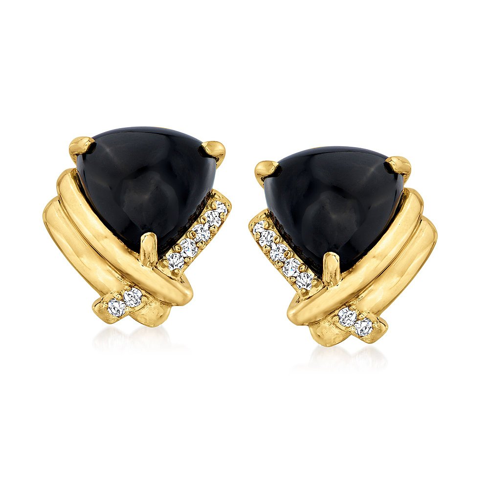 Ross-Simons Black Onyx and. Diamond Earrings in 18kt Gold O-图2