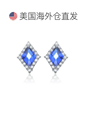 自营 GENEVIVE 纯银蓝宝石立方氧化锆耳钉 蓝色 美国奥莱直发耳夹