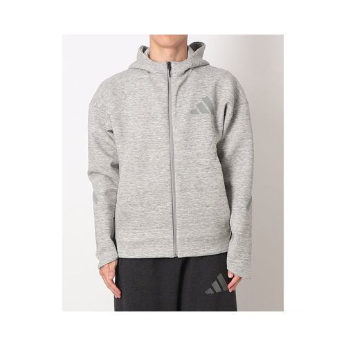 日本直邮阿迪达斯男士 ZNE Premium 全拉链连帽衫 (JW4752)中灰色 - 图0