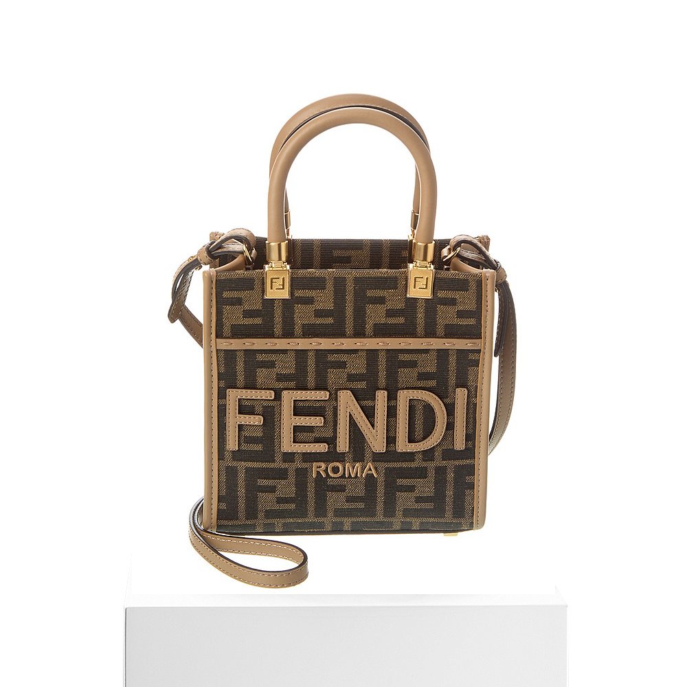 FENDI Sunshine Mini FF 提花和皮革手提包 - 棕色 【美国奥莱】 - 图3