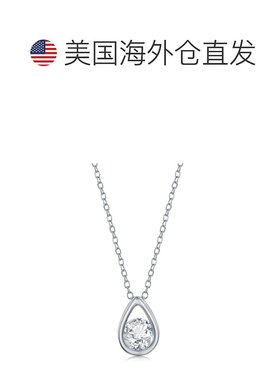 自营 simona纯银梨形项链配圆形“四月诞生石”宝石 - 白色托帕石