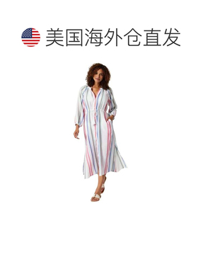 自营Women's Tommy Bahama Shirt Dress White Striped Tie Waist