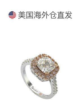 自营 Suzy Levian 纯银白色和粉色方晶锆石订婚戒指 - 粉色 美国