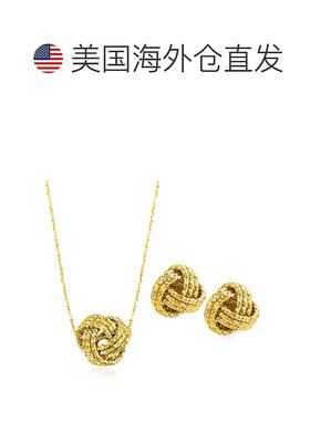 自营 Ross-Simons 意大利 14 克拉黄金爱心结首饰套装：项链和耳