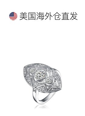 自营 GENEVIVE 纯银透明圆形立方氧化锆花丝戒指 - 银白色 美国奥