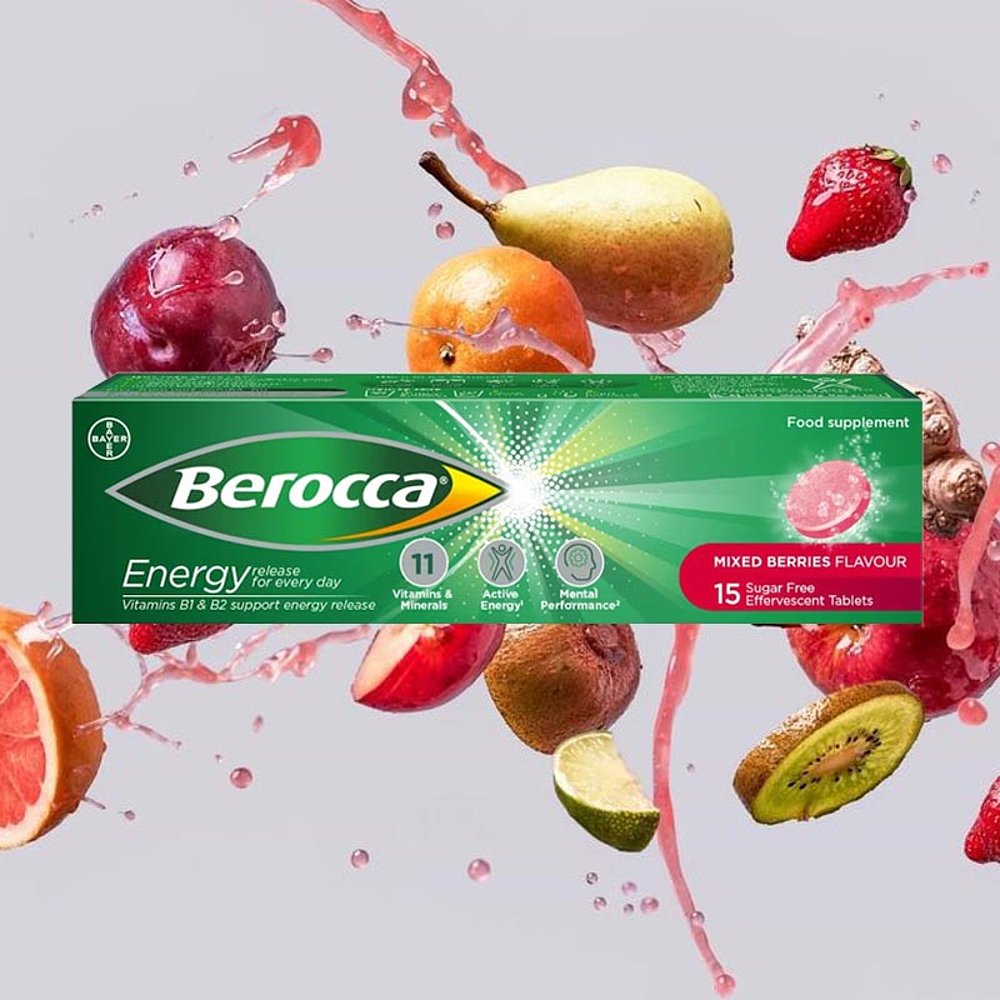 英国药房Berocca拜耳维生素c泡腾片补充VC镁锌VB浆果味15片礼物 - 图2