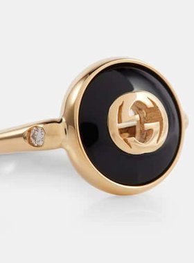 潮奢 Gucci 古驰 女士 双G扣18K金玛瑙白色钻石戒指