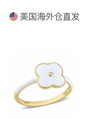 自营 Mimi & Max 创建的白色蓝宝石花卉白色珐琅戒指镀黄色纯银 -