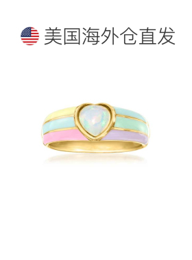 自营Ross-simons蛋白石心形戒指，带有18kt金色的彩色粉彩珐琅，