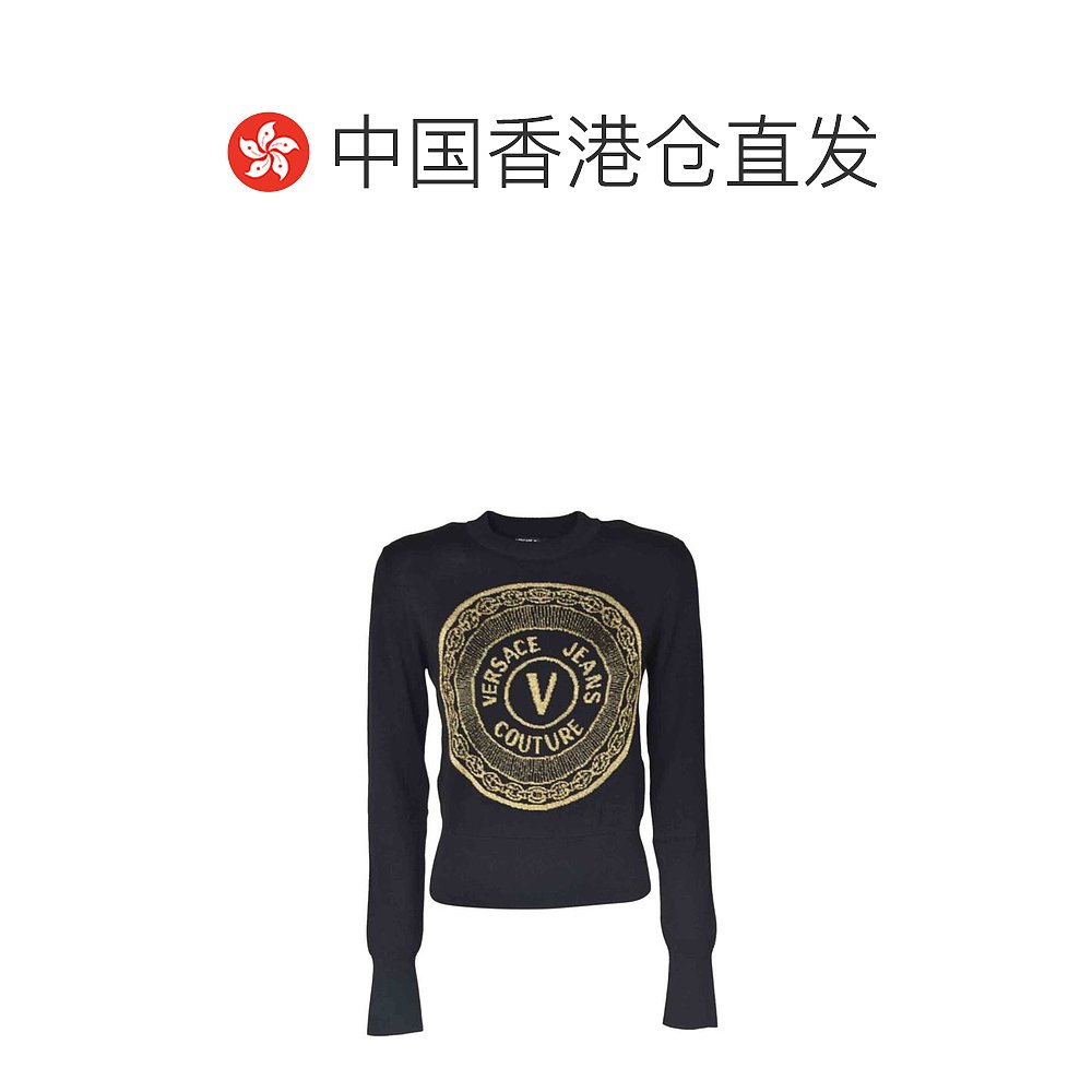 香港直邮VERSACE JEANS 女士黑色棉质 MAXI 徽标运动衫 B4HZA810- - 图1