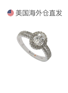 自营Suzy Levian 纯银椭圆形切割白色立方氧化锆光环订婚戒指 -