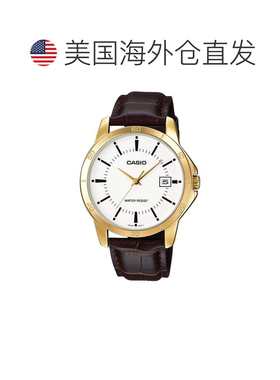 自营Casio Men’s Brown Leather Strap Watch with White Dial -