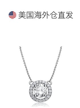 自营 GENEVIVE 纯银立方氧化锆光环圆形项链 - 银白色 美国奥莱直