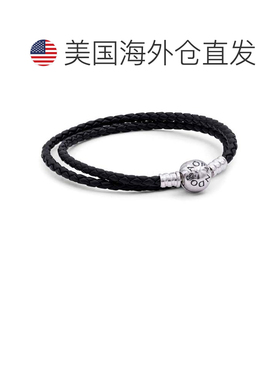 自营PANDORA Silver leather bracelet double black - black 美