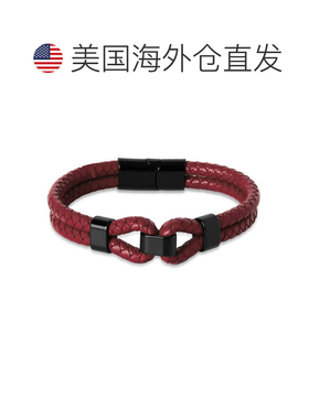 自营Bruno Magli Mens Infinity Leather Bracelet, Red - red 美