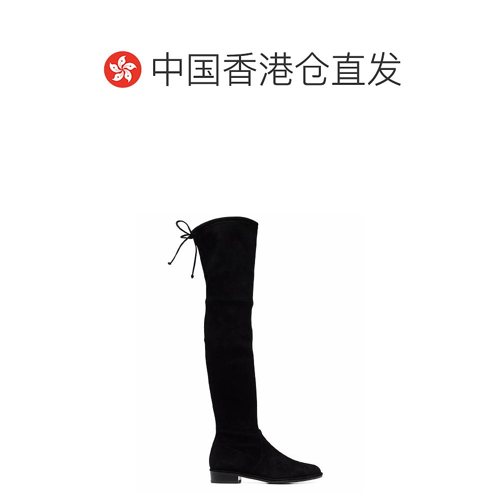 香港直邮STUARTWEITZMAN 女士黑色皮革长筒靴 LOWLANDS6555BLK - 图1