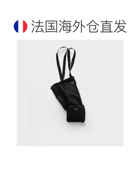 自营欧洲直邮Prada普拉达 女士黑色Saffiano皮革再生尼龙托特包挂