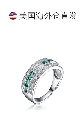 自营 GENEVIVE 纯银翡翠立方氧化锆密镶鸡尾酒戒指 - 绿色 美国奥