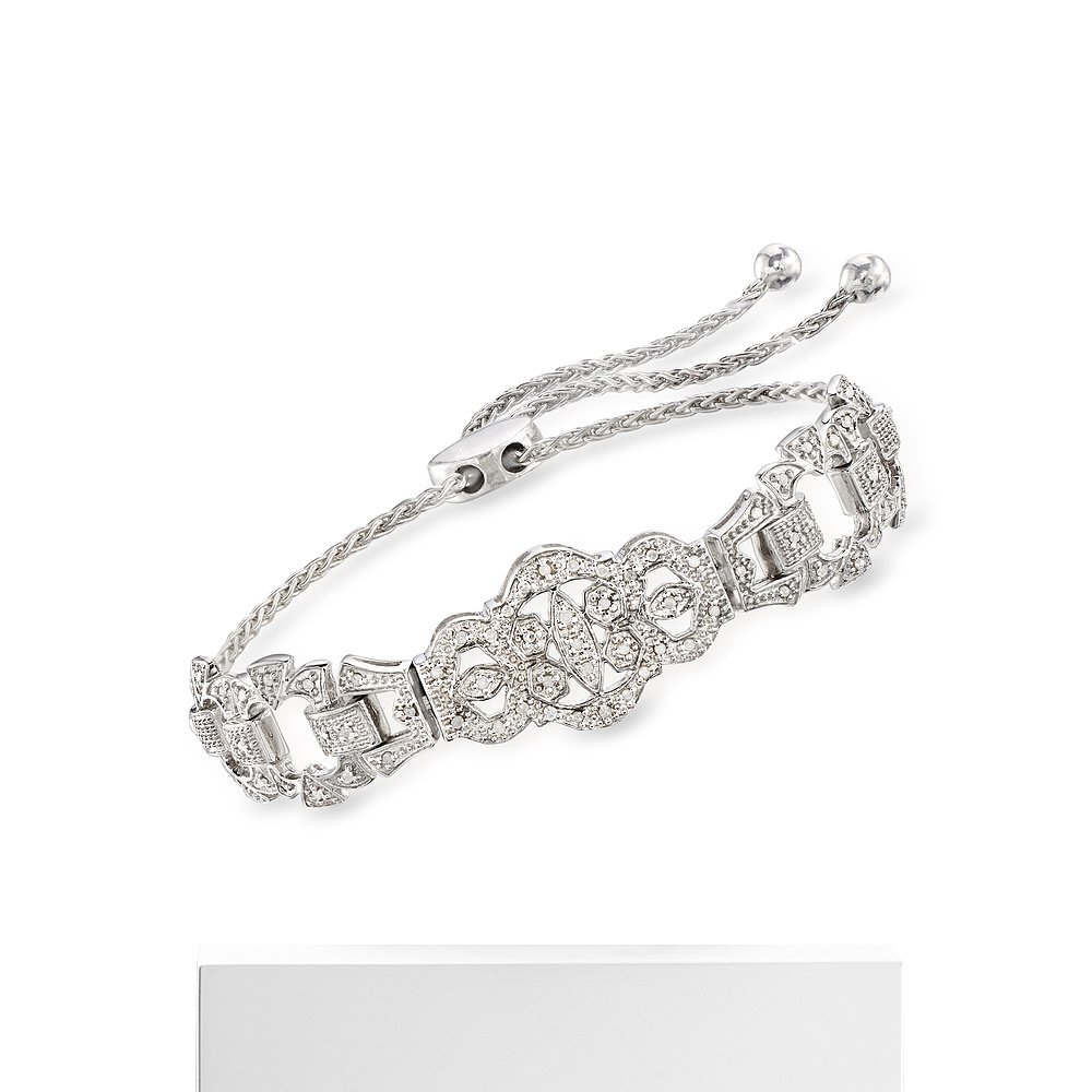 Ross-Simons Diamond Openwork Bolo Bracelet in Sterling Silve - 图3