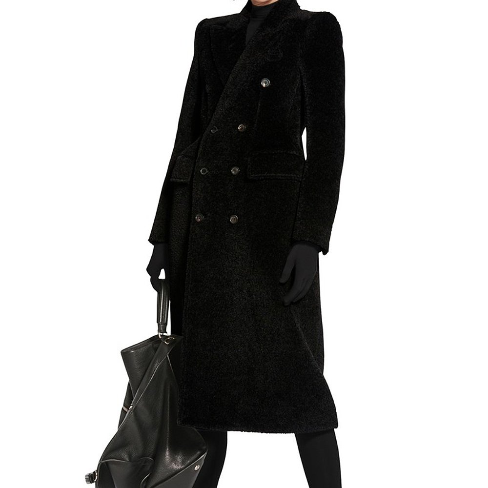 Balenciaga/巴黎世家 女士黑色羊毛羊驼毛边超长大衣
