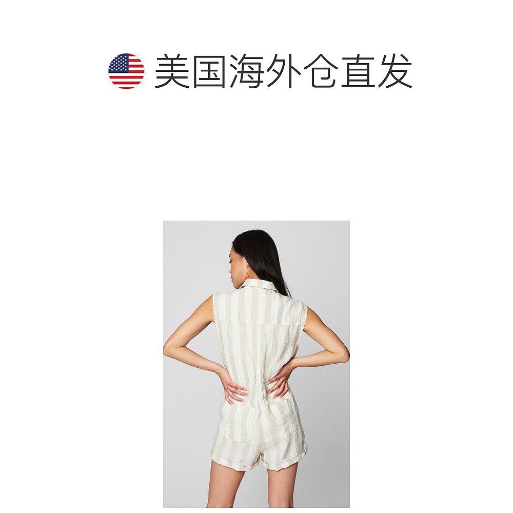 blank nycStriped Linen Romper In Changing Lanes changing lan - 图1