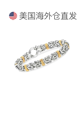 自营Ross-Simons 925 纯银和 14 克拉黄金拜占庭手链 - 7 英寸 美