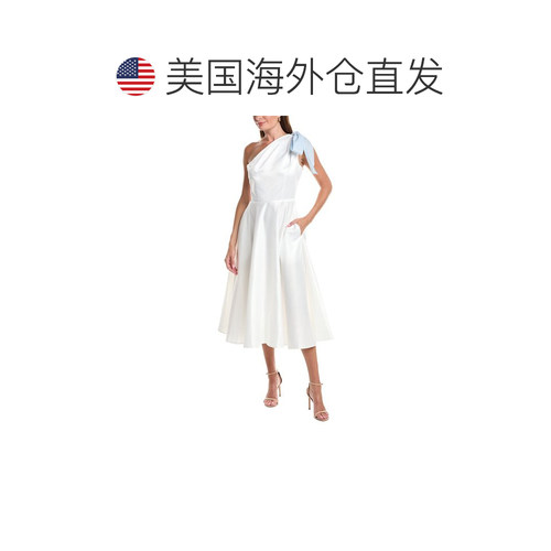 自营Rene Ruiz喇叭口下摆罗缎中长款连衣裙-白色 美国奥莱直发 - 图1