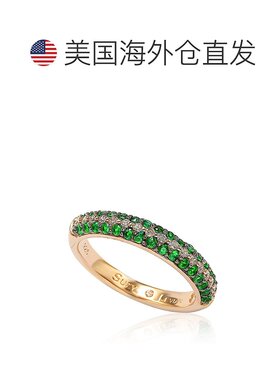 自营 Suzy Levian 微密钉绿色方晶锆石玫瑰纯银可叠戴戒指 - 绿色