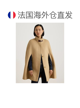 自营欧洲直邮Ralph Lauren拉夫劳伦 女士驼色羊毛混纺搭扣烟囱领