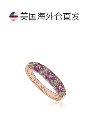 自营 Suzy Levian 花卉红宝石和白色方晶锆石玫瑰银半戒圈 - 红色