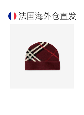 自营欧洲直邮Burberry博柏利 男女同款红色羊绒混纺格纹针织帽