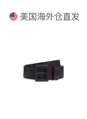 自营hugo bossRed-stitching belt in Italian leather - black