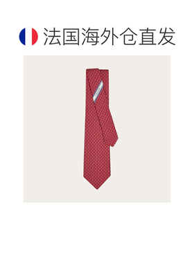 自营欧洲直邮Ferragamo菲拉格慕 男士红色丝绸网球印花领带
