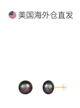 splendid pearls14k 金 10-11 毫米淡水珍珠耳钉。 黑色的 【美国