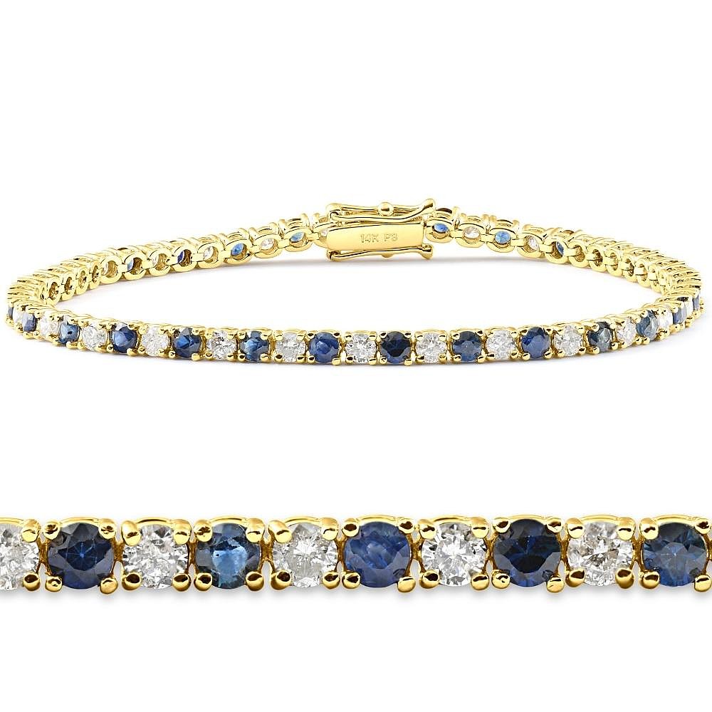 pompeii33ct Blue Sapphire & Diamond Tennis Bracelet 14K - 图2