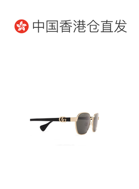 1h可退 香港直邮潮奢 Gucci 古驰 女士 金色 & 黑色 Round 太阳镜