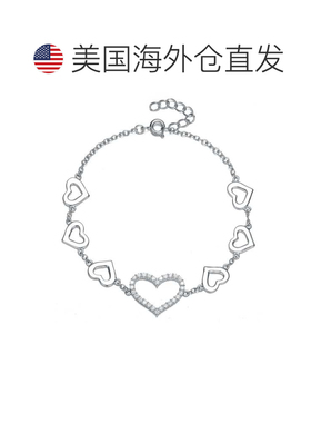 自营geneviveGa 白金镀金钻石方晶锆石心形光环小饰物纯银儿童/青