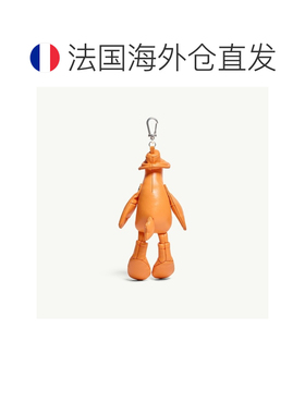 自营欧洲直邮Moncler盟可睐 MonDuck男士橙色合成皮革鸭形钥匙扣
