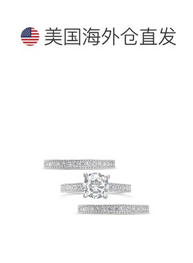 自营 sterling forever纯银 Brilliant CZ 带 2 条戒圈 银 美国奥