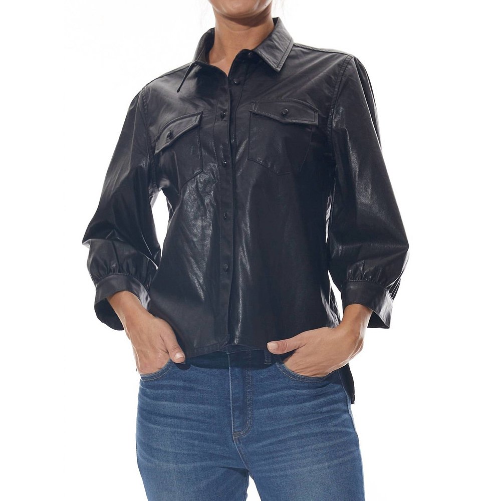 oat new yorkPuff Sleeve Vegan Western Shirt In Black black - 图2