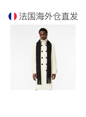 自营欧洲直邮Burberry博柏利 男女同款午夜蓝色羊驼毛混纺格纹细