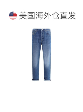 自营Brunello Cucinelli Cotton Straight-Leg Men's Jeans - blu
